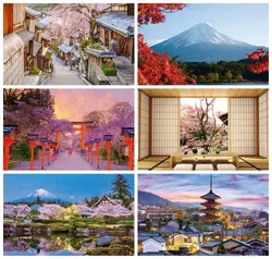 Laeacco Japan Street Cherry Blossom Landscape Snow Mountains Photography Backdrops Photographic Backgrounds For Photo Studio