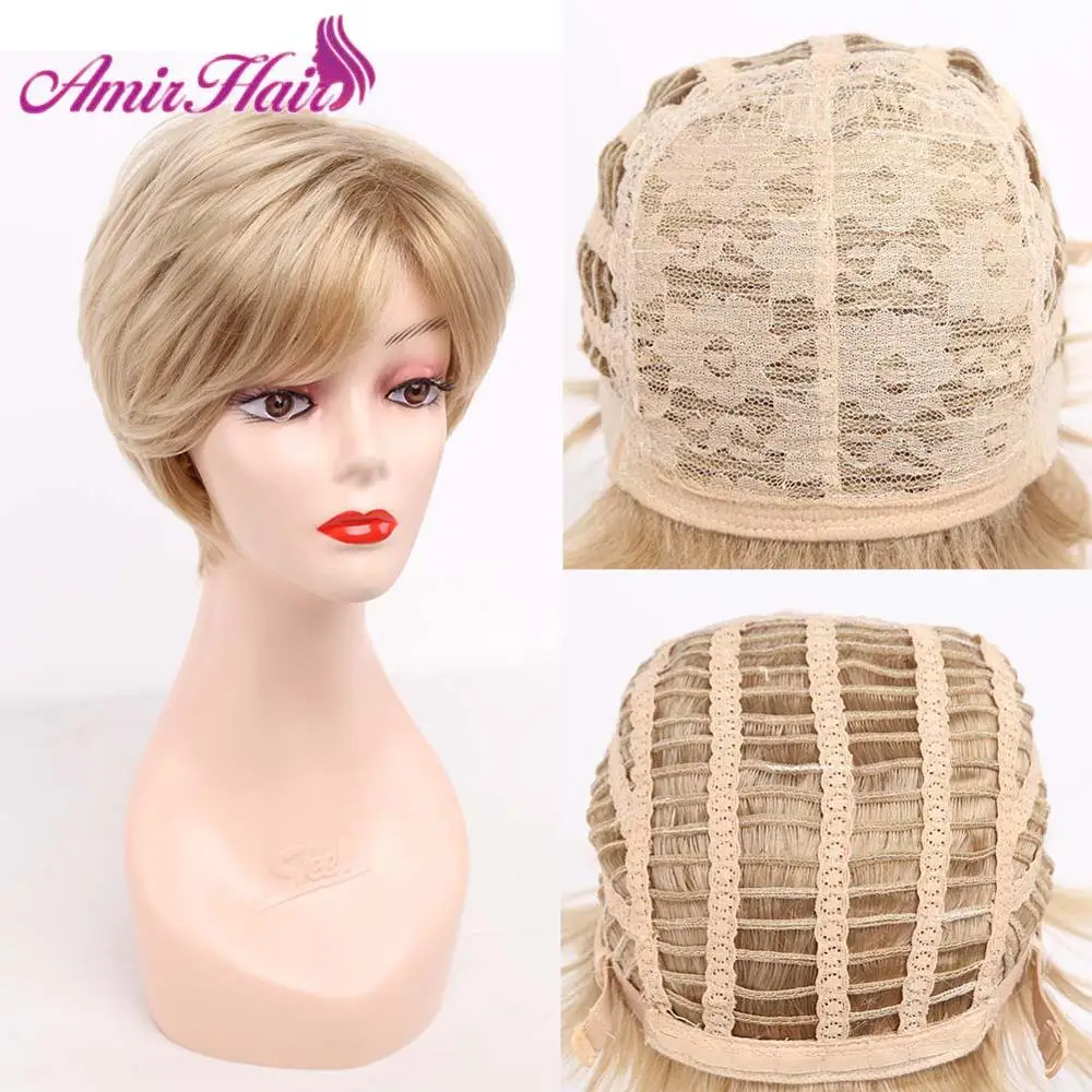 Amir Blonde wig Hair Natural wave short Wig side bangs Synthetic Heat Resistant Brown hairstyles hair wigs for Women Wig Cosplay