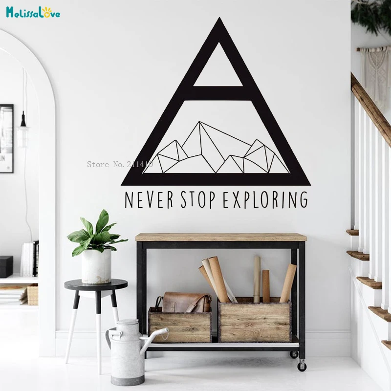 Never Stop Exploring Glyph Wall Decals Inspirational Quote Adventure Motivational Sticker Travel Murals YT4983