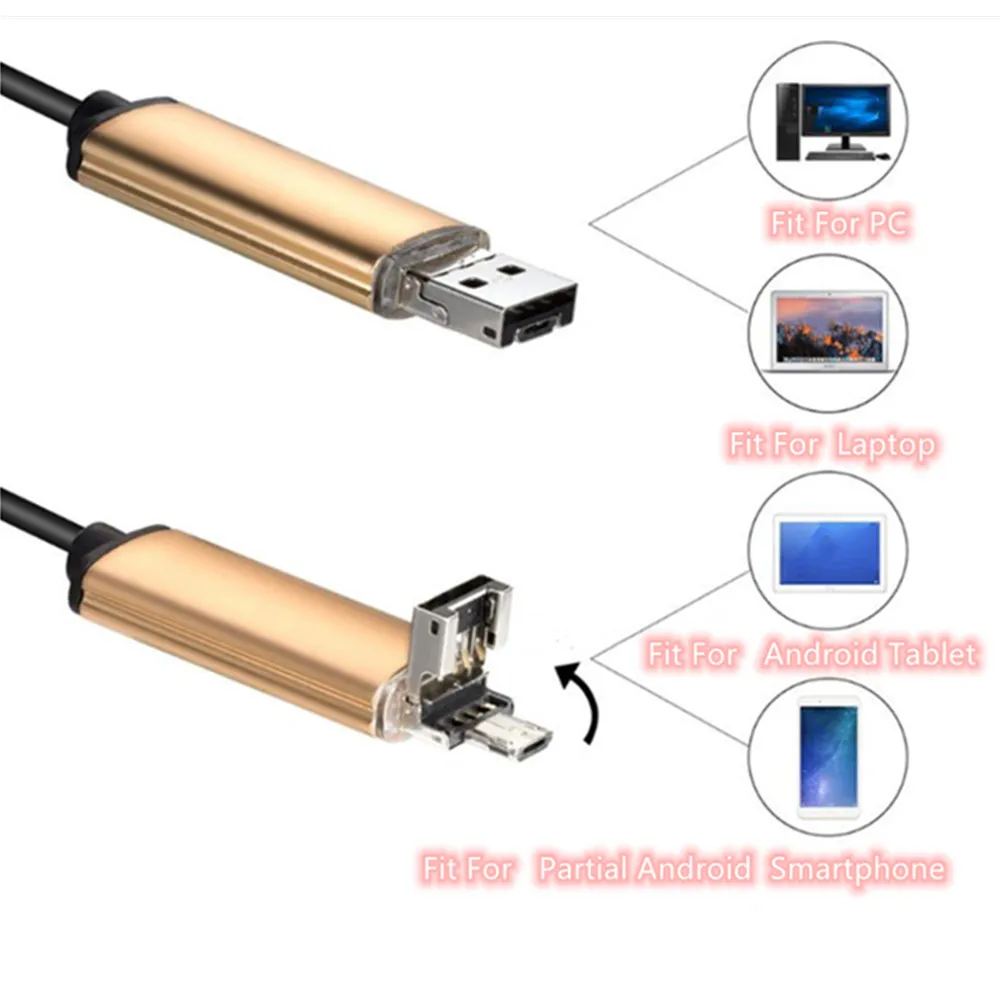 Endoscope 2 en 1 pour téléphone portable, Android, 7.0mm, HD, IP67, étanche, 1 mètre de longueur, 6led, universel, pour ordinateur, téléphone portable