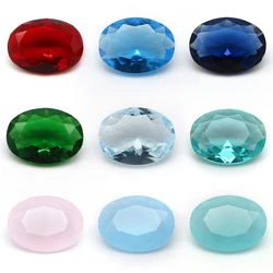 Free Shipping 50pcs/lot 3*4~13*18mm Various Color Loose Glass Stone Oval Shape Machine Cut Glass Synthetic GemStone For Jewelry