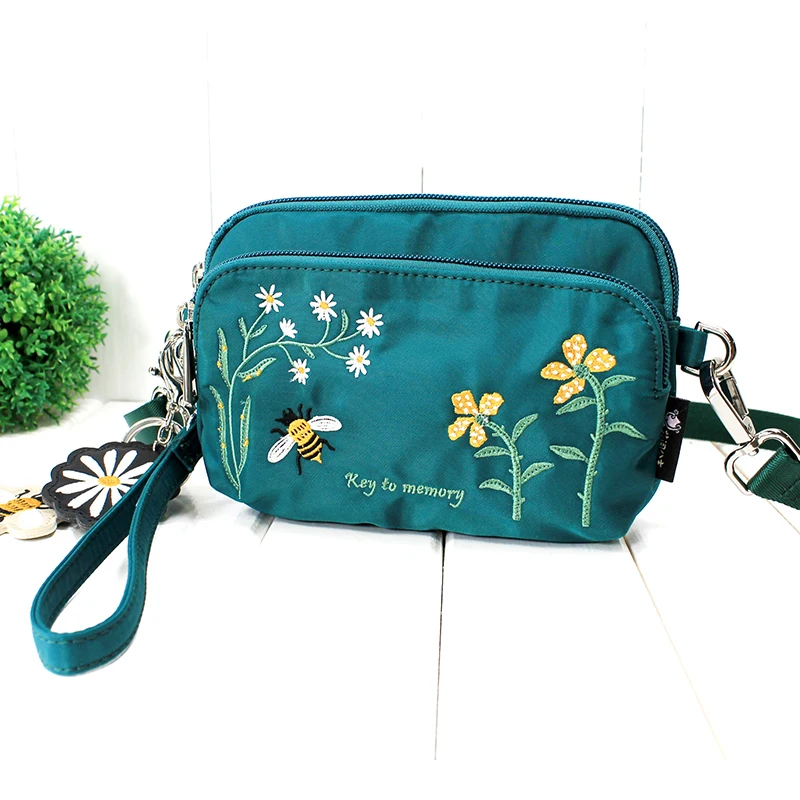 Flower Princess Key To Memory Women\'s Bag 2024 Fall/Winter Black Mini Nylon Embroidered Clutch Crossbody Messenger Bag For Phone