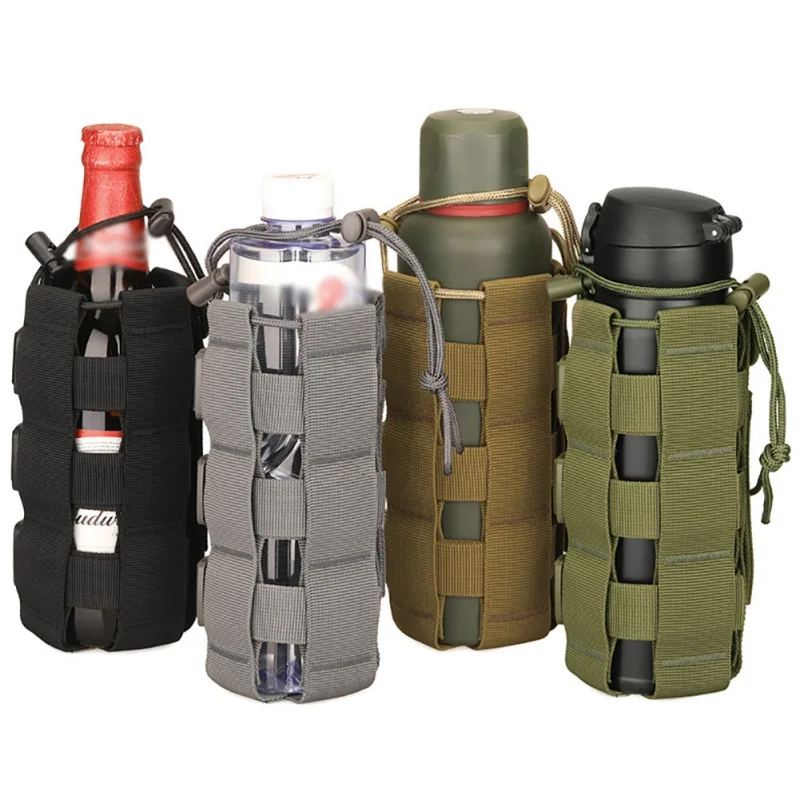 Tactical Adjustable Molle Water Bottle Pouch Carrier Outdoor Water Bottle Kettle Bag Camping Hiking Drawstring Holster