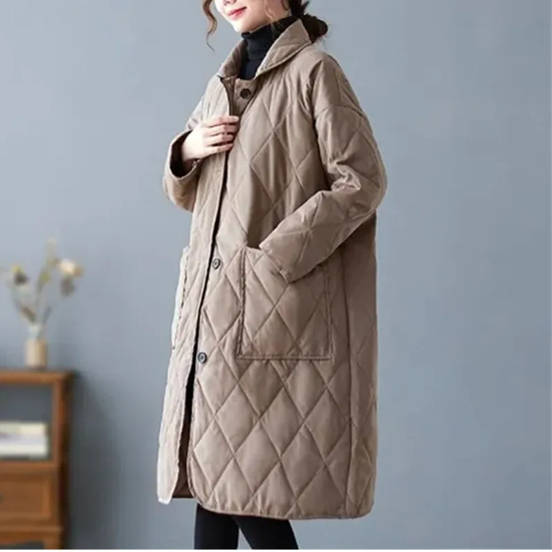 2023 Winter Coat New Korean Style Long Cotton-Padded Coat Womens Casual Parka Jacket Clothing Female Thin Outerwear