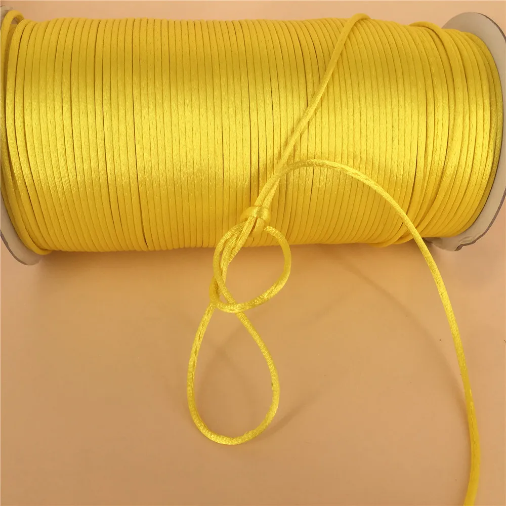 2mm amarelo rattail satin cord thread nó chinês macrame pulseira trançada corda diy borlas beading thread 10-225 metros