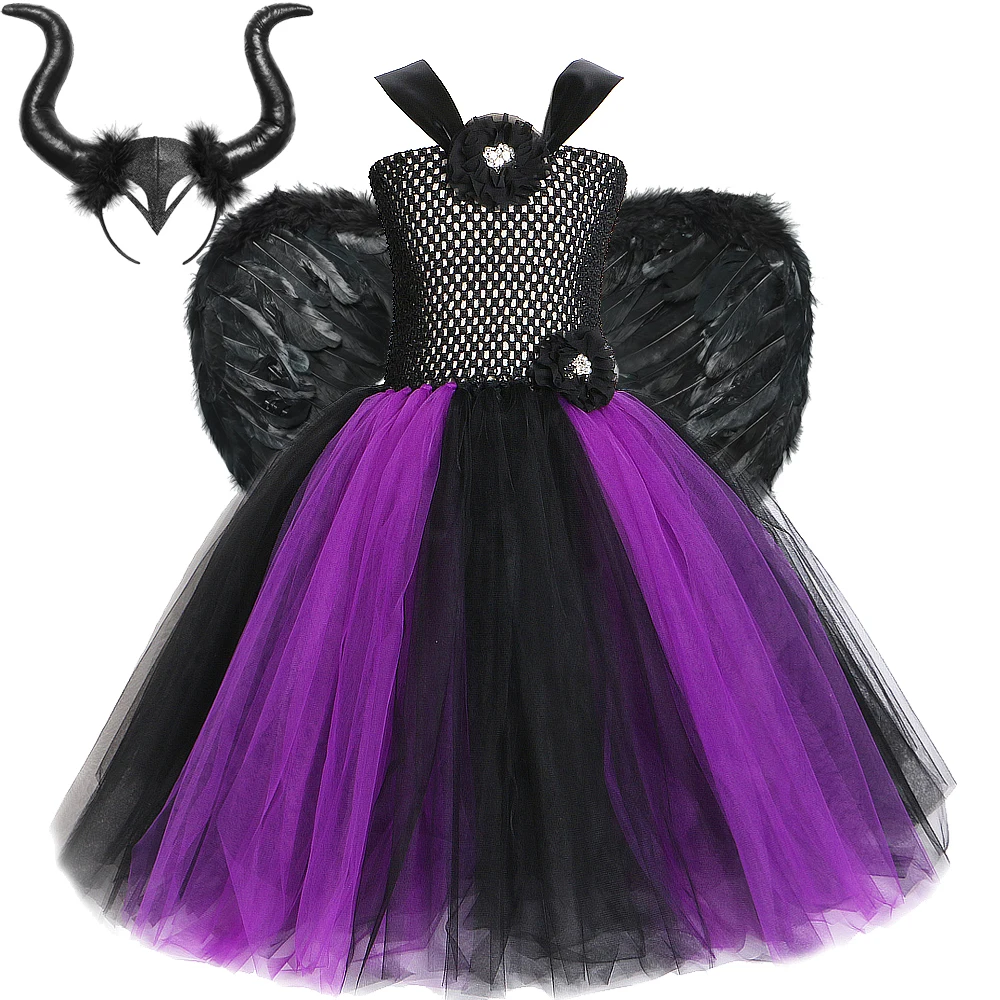 

Костюм-пачка детский, для девочек, с рогами, крыльями, спящей королевой дьявола