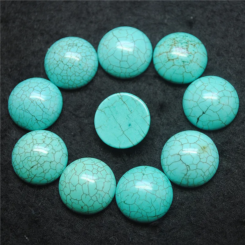 

10PCS Nature Blue Turquoise Cabochons Round Shape Crack Stone Cabs Size 15MM 16MM 18MM 20MM DIY Jewelry Findings Free Shipping