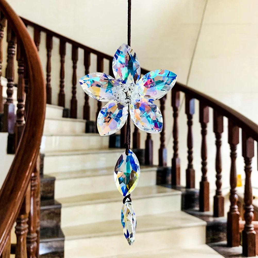 Car Hanging Ornament Rearview Mirror Hanging Ornaments Crystal 3D Flower Car Pendant Lucky Auto Interior Decoration Accessories