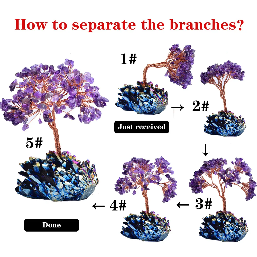 13-14cm 1pc Natural crystal stone Amethyst Quartz Rainbow Crystal Cluster Specimen Lucky tree Healing Christmas decorator