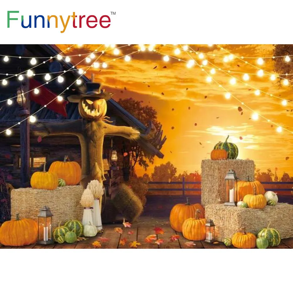 Funnytree Happy Halloween Party Pumpkin Autumn Trick or Treat Backdrop Scarecrow Festival Outdoor Decoration Photo Background