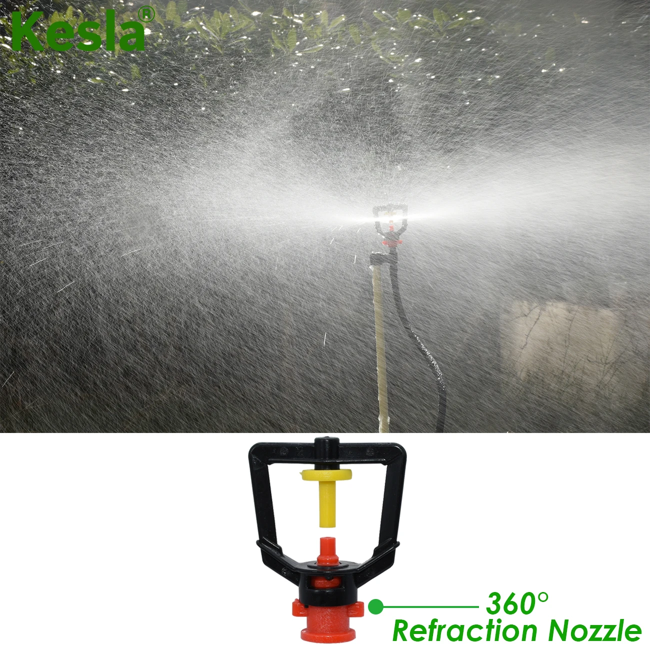 KESLA 20/50/100PCS Garden Irrigation Micro Sprinklers on 20cm Stake Support 360 Degrees Refraction Misting Spray Greenhouse Tool