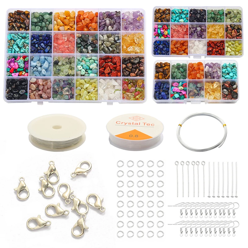 

1200/750/500Pcs Irregular Gemstone Beads Kit with Spacer Beads Lobster Clasps Elastic Jump Rings for DIY Jewelry Making Supplies