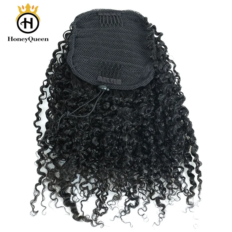 

3B 3C Kinky Curly Clip In Ponytail Human Hair Extensions Brazilian Hair Products Drawstring Ponytail Natural Color Remy Hair