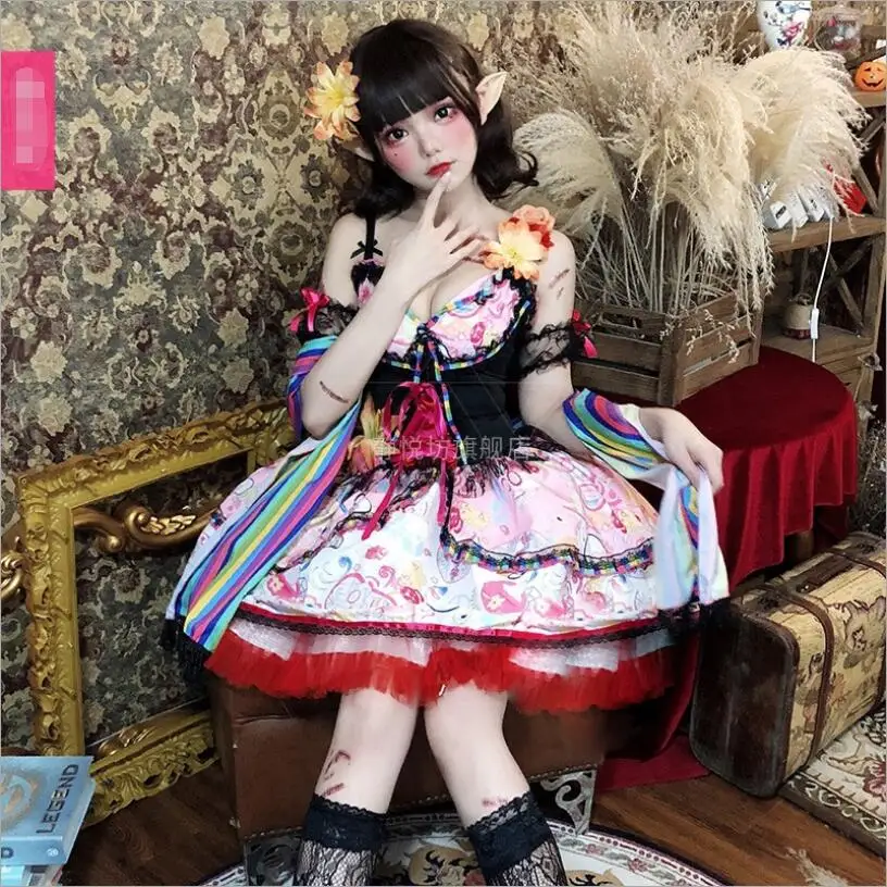 Ngọt Nhật Bản Retro Gothic Lolita Đầm Cos Halloween Đáng Cô Gái Vestidos Lolita Đầm Công Chúa Loli