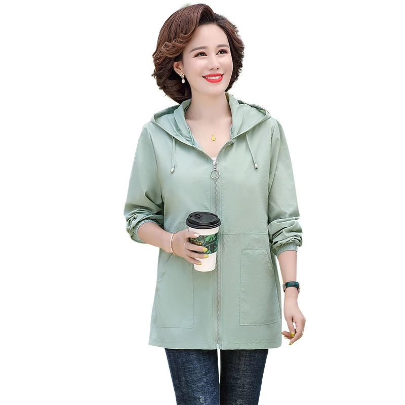 Causal Chic Jackets Women Trendy All-match Summer Thin Hooded Female Sun Protection Jacket Breathable Zipper Lady Coats Size 5XL