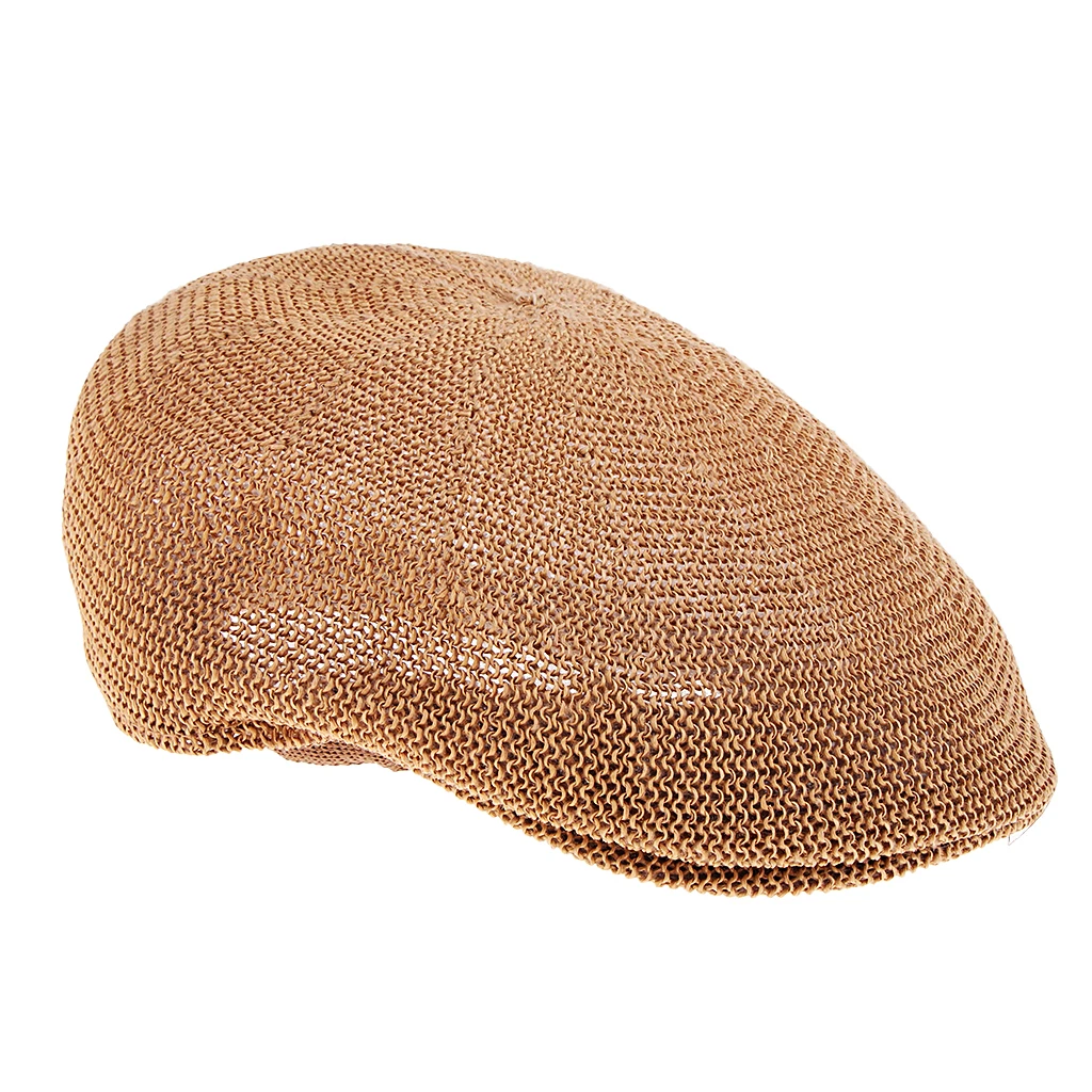 Men Breathable Summer Straw Sun Hat Newsboy Beret Ivy Cap Cabbie Flat Cap