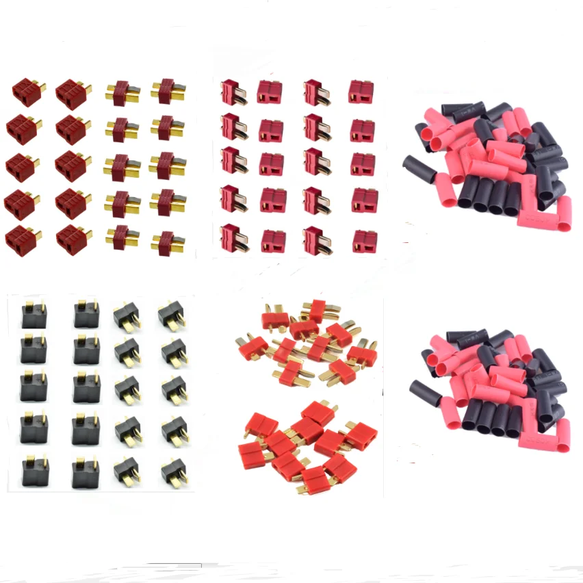 10Pairs 20Pcs Amass Black Non-slip Deans Red Mini Deans T Style Plug Male Female with Heat Shrink for RC Lipo Battery ESC Motors