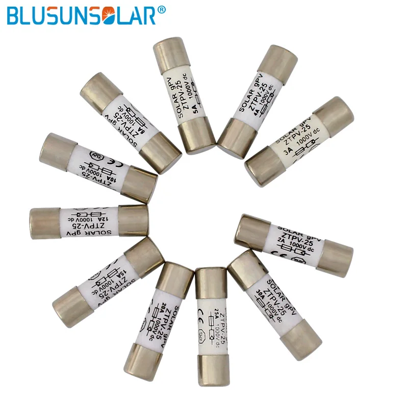 Free shipping 1 piece 1000V 10*38MM 2A 6A 8A 10A 12A 15A 20A-30A DC PV Solar Fuse Metal Alloys for Solar Power System Protection