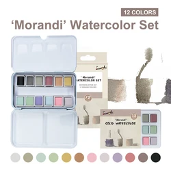 SeamiArt-caja de lata de 12 colores, acuarela sólida, Morandi, pintura de Color agua para dibujos animados y retratos, suministros de Arte de dibujo