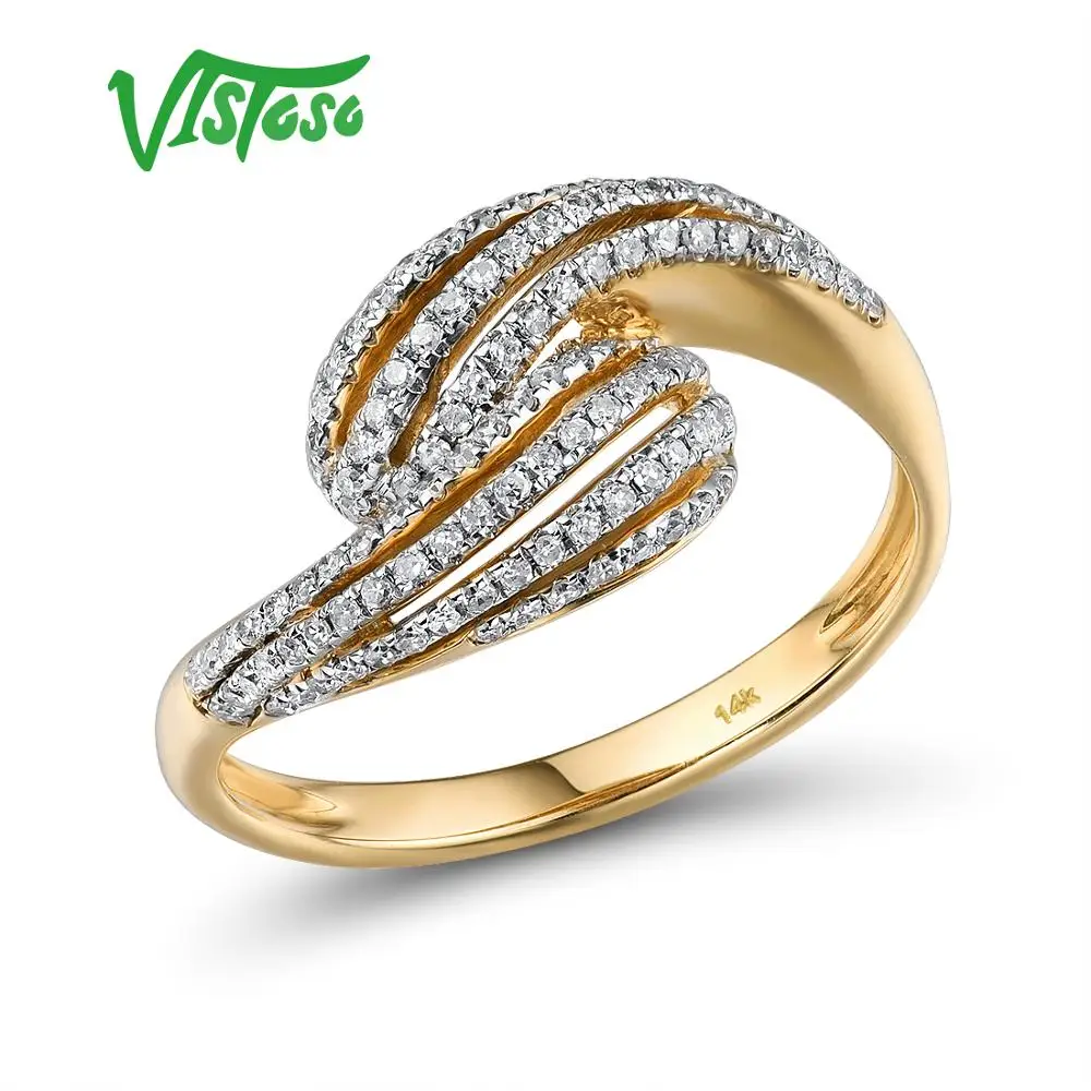 

VISTOSO Genuine 14K 585 Yellow Gold Ring For Lady Sparkling Diamonds Twisting Ring Unique Engagement Anniversary Fine Jewelry