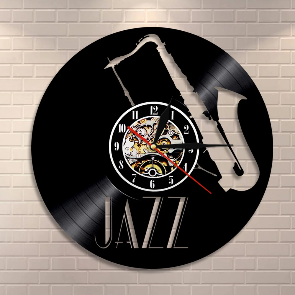 Jazz Band Saxophone Vinyl Record Wall Clock Home Decor Retro Rock N Roll Music Instrument Wall Clock For Music Saxophone Gift