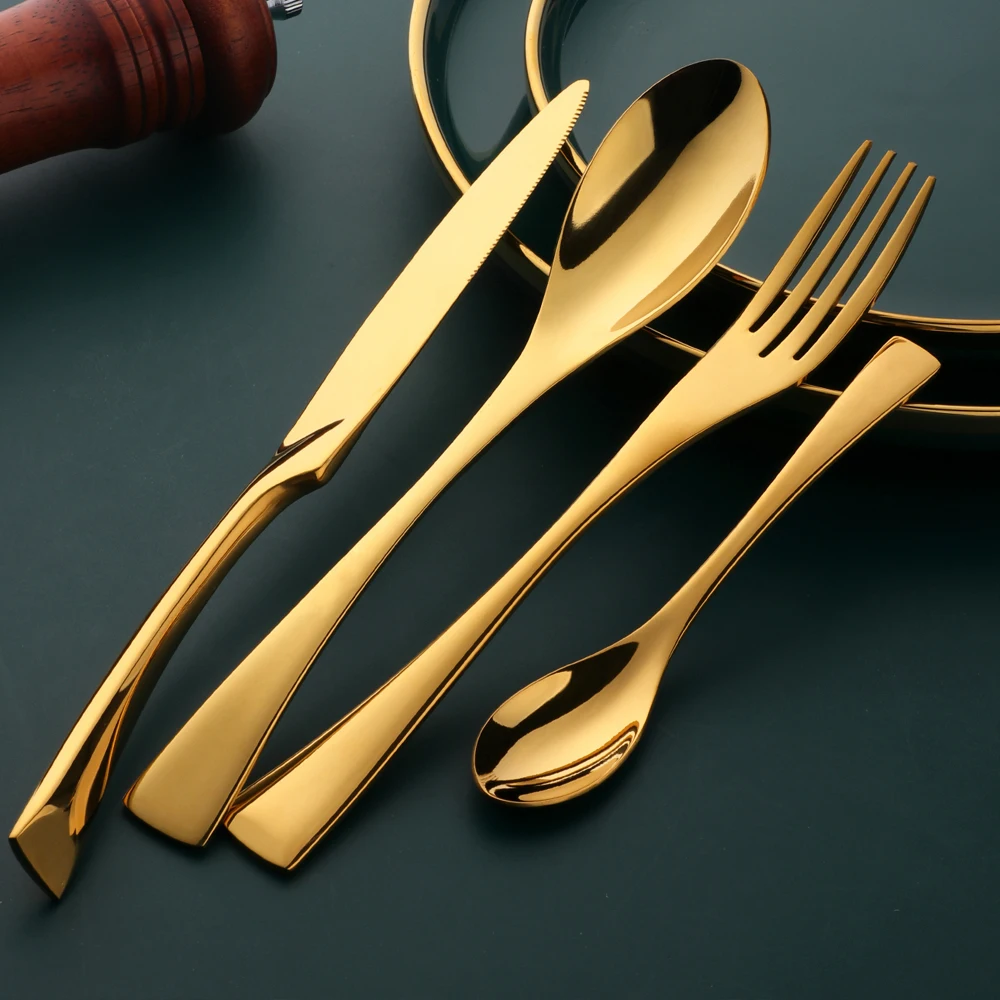 Golden Dinnerware Set Stainless Steel Luxury Kaya Cutlery Top Quality 24 Pieces Tableware Knives Forks Spoons Western Dinner Set