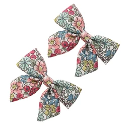 Pinzas para el pelo con estampado Floral para niñas, pasador para el pelo, pasador de algodón Liberty, accesorios para el cabello de verano, 2 unids/set