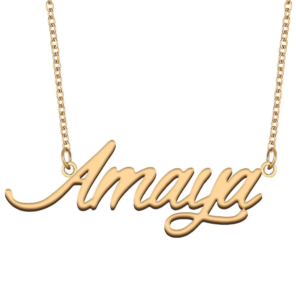 Amaya Name Necklace for Women Personalized Stainless Steel Jewelry Gold Plated Nameplate Pendant Femme Mothers Girlfriend Gift