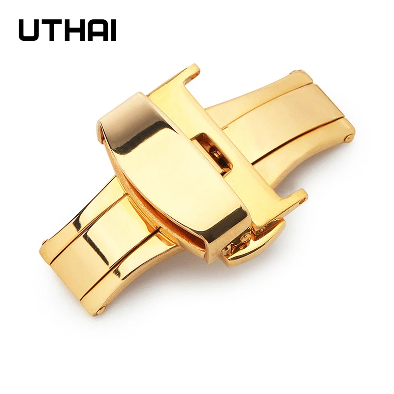 UTHAI Watch Fold Buckle P89 Stainless steel butterfly double push buckle 10-22mm Button Deployment Clasp Buckles Watch Accessori