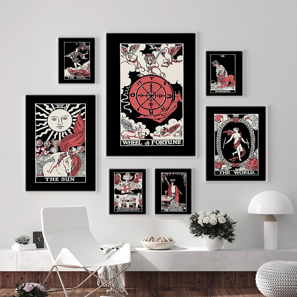 Nordic Abstract Lovers Tarot Wall Art Picture Canvas Painting Sun Queen Priestess Poster Print Prints Living Room Home Decor