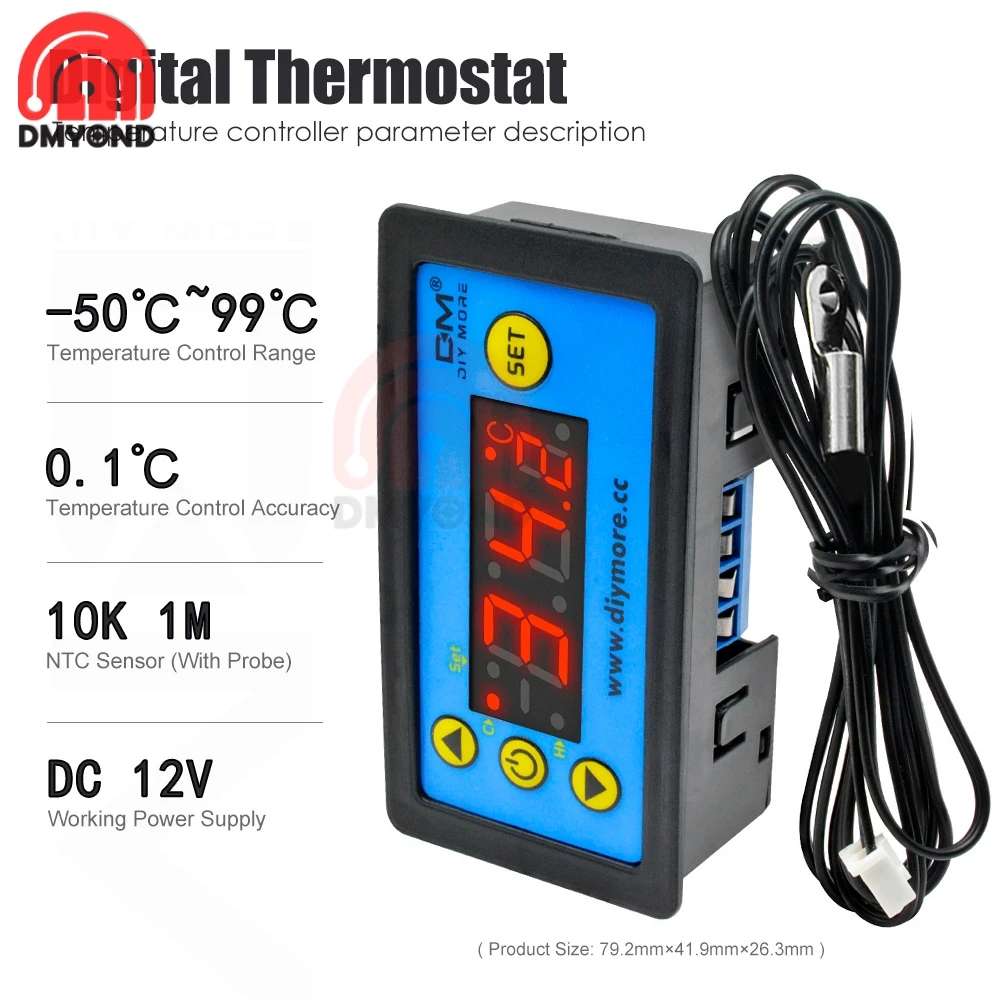 W3231 Single/Dual LED Display Digital Temperature Controller AC 110-220V DC 12V 24V Heat Cool Control Thermostat with NTC Sensor