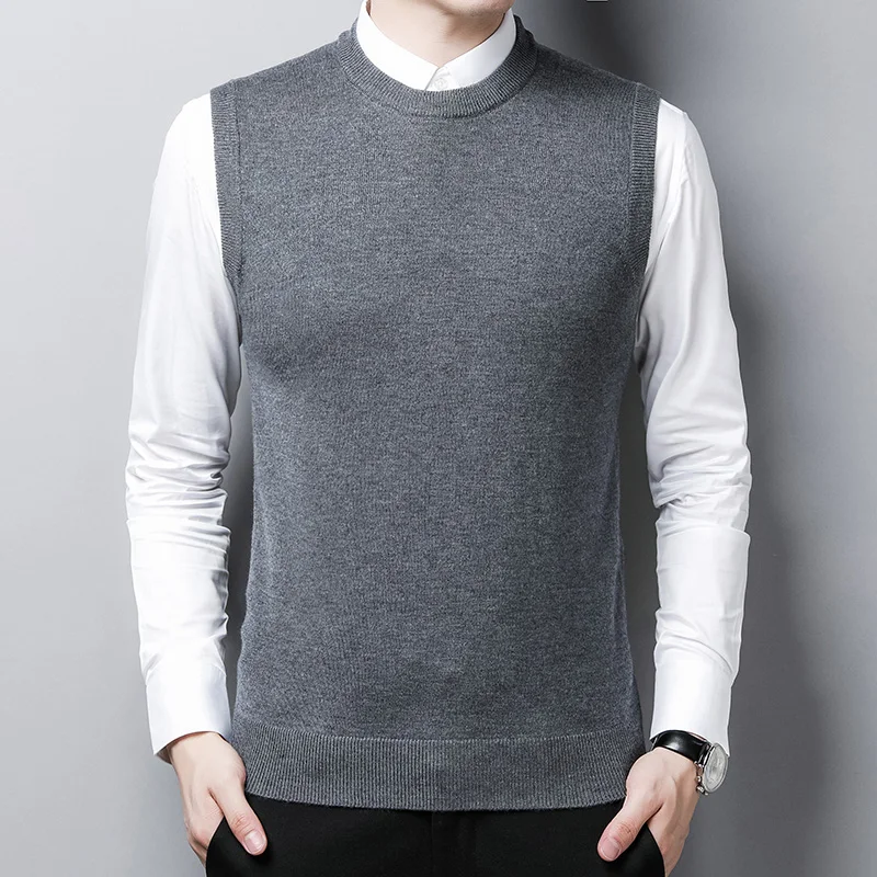 

New 2020 Male O-Neck Sweater Vest Man Casual Wool Sweater Sleeveless Solid Color Knit Vest Free Shipping