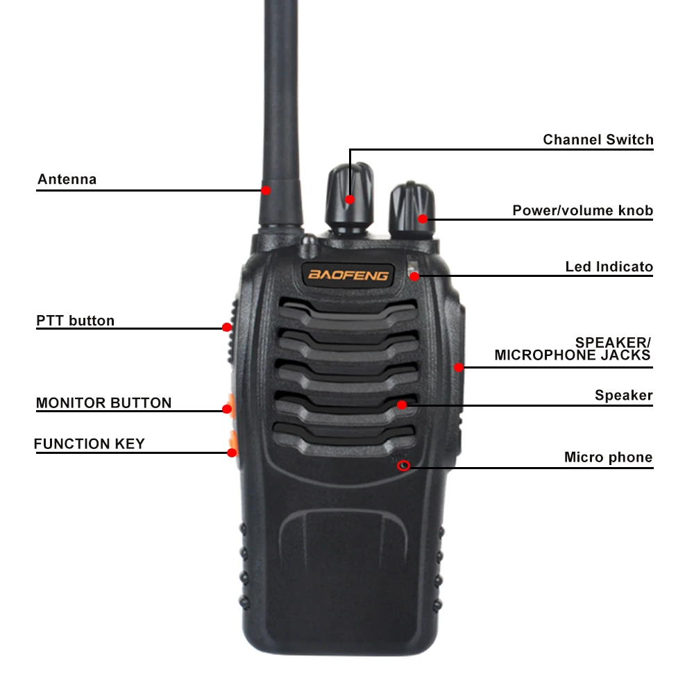 2pcs/pair USB Charger Walkie Talkie Baofeng BF-888H UHF 400-470MHz 16CH VOX Portable TWO WAY RADIO bf-888h