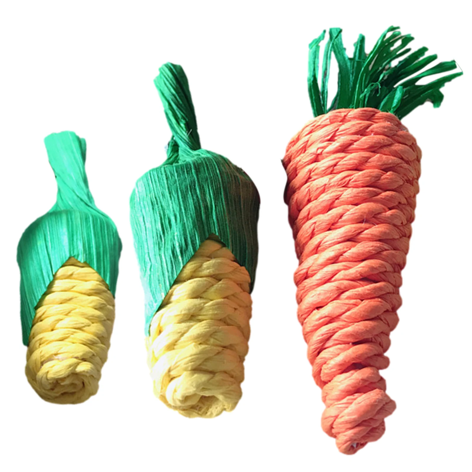 Natural Pet Chewing Toys Set Carrot & Corn Teeth Grinding Chewers Hamster Rabbit Parrot Molar Straw Weave Carrot Corn 3pcs/Set