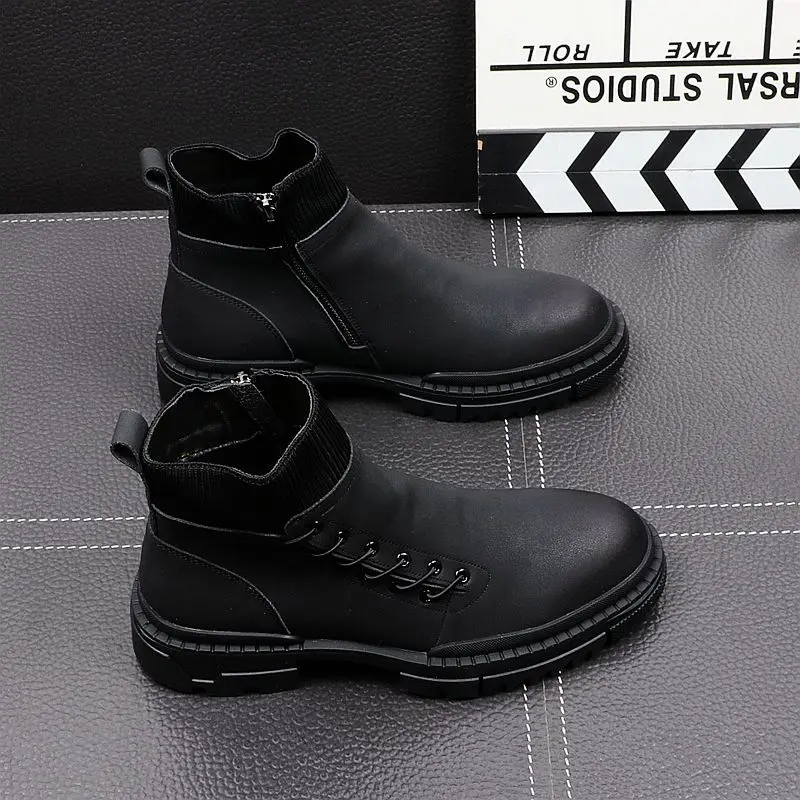 CuddlyIIPanda Men Fashion Casual Ankle Boots Spring Autumn Luxury Designer Youth Trending Thick Bottom High Top Sneakers image 5