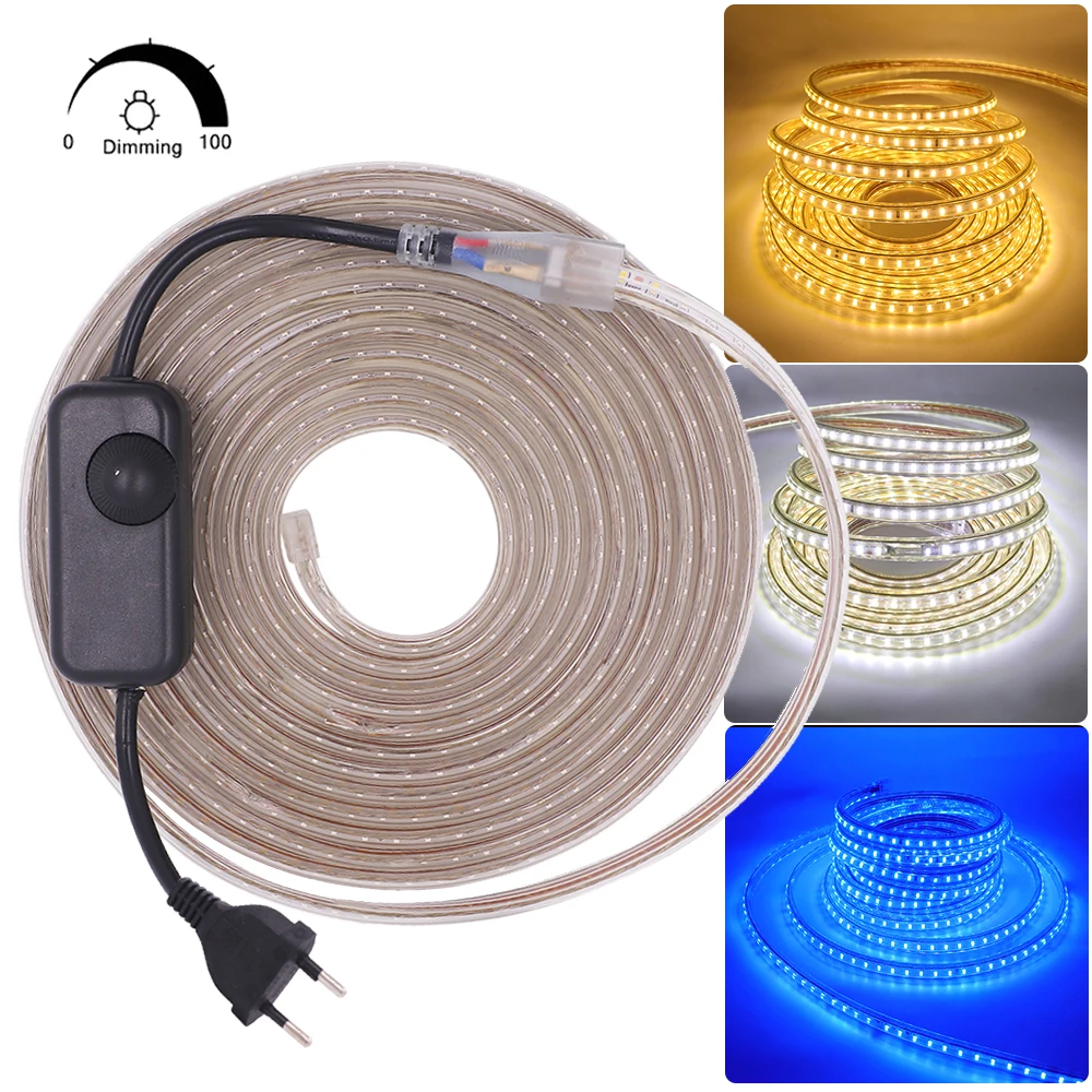 

AC 220V LED Strip Dimmerable 120Leds/m SMD 3014 IP67 Waterproof White/Warm White/Blue Flexible Ribbon Tape Light For Home Decor