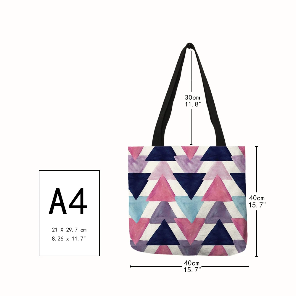 Eco Linen Foldable Tote Bags Geometric Pattern Dot Fresh Leaf Printing for Female Shopping Bags Large Capacity Storage Bolsa