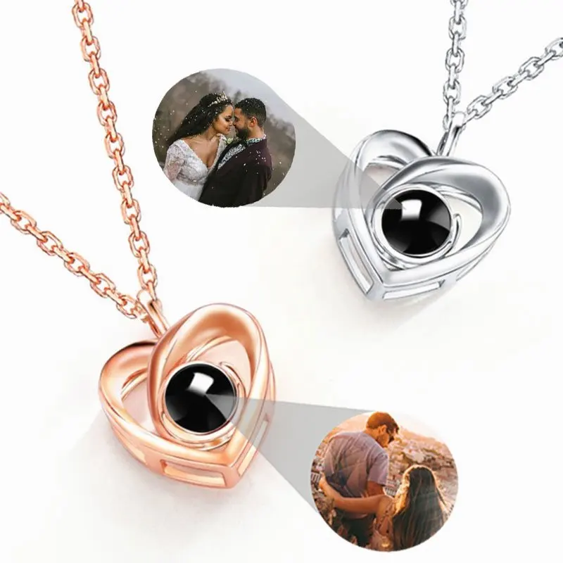 

Custom Projection Photo Necklace With Moon Shape,Custom Couples Photo Necklace Personalized Memorial Gift For Your Girlfriend