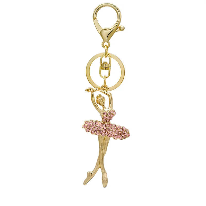 Newest Fashion Crystal Ballet Gift Key Chain Gold Plated Charm Dancing Girls Ballerina Keychain