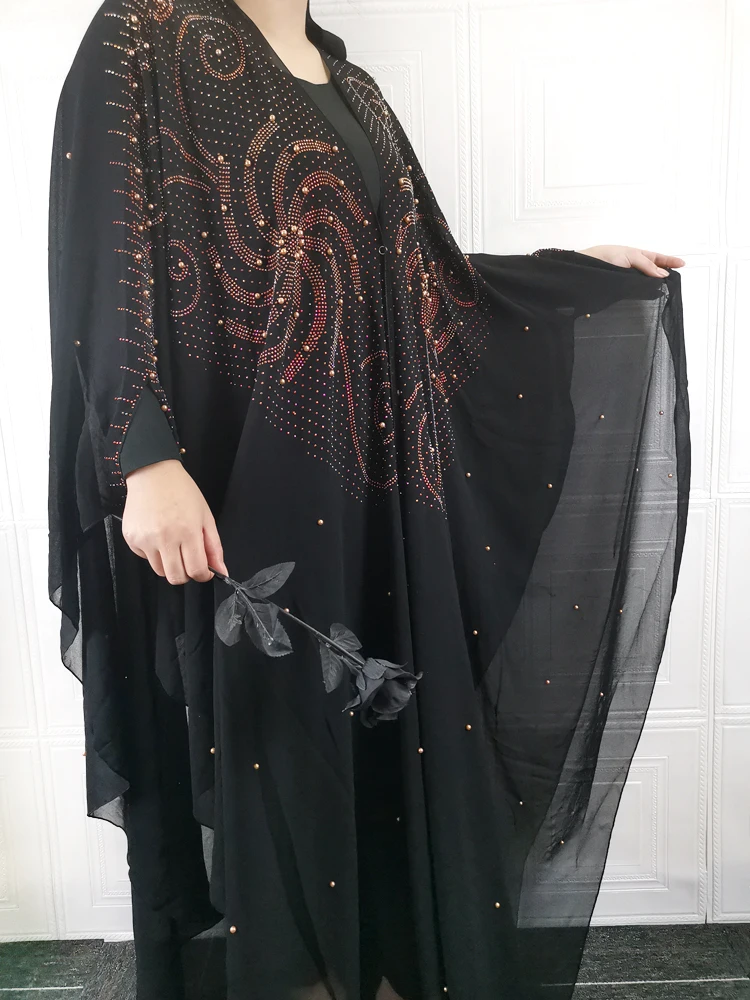 Muslim Abaya Turkey New 2022 Dresses Ramadan Islamic Women Batwing Sleeve Lace Beading Loose Outwear Dubai Arab Long Robe DR-322