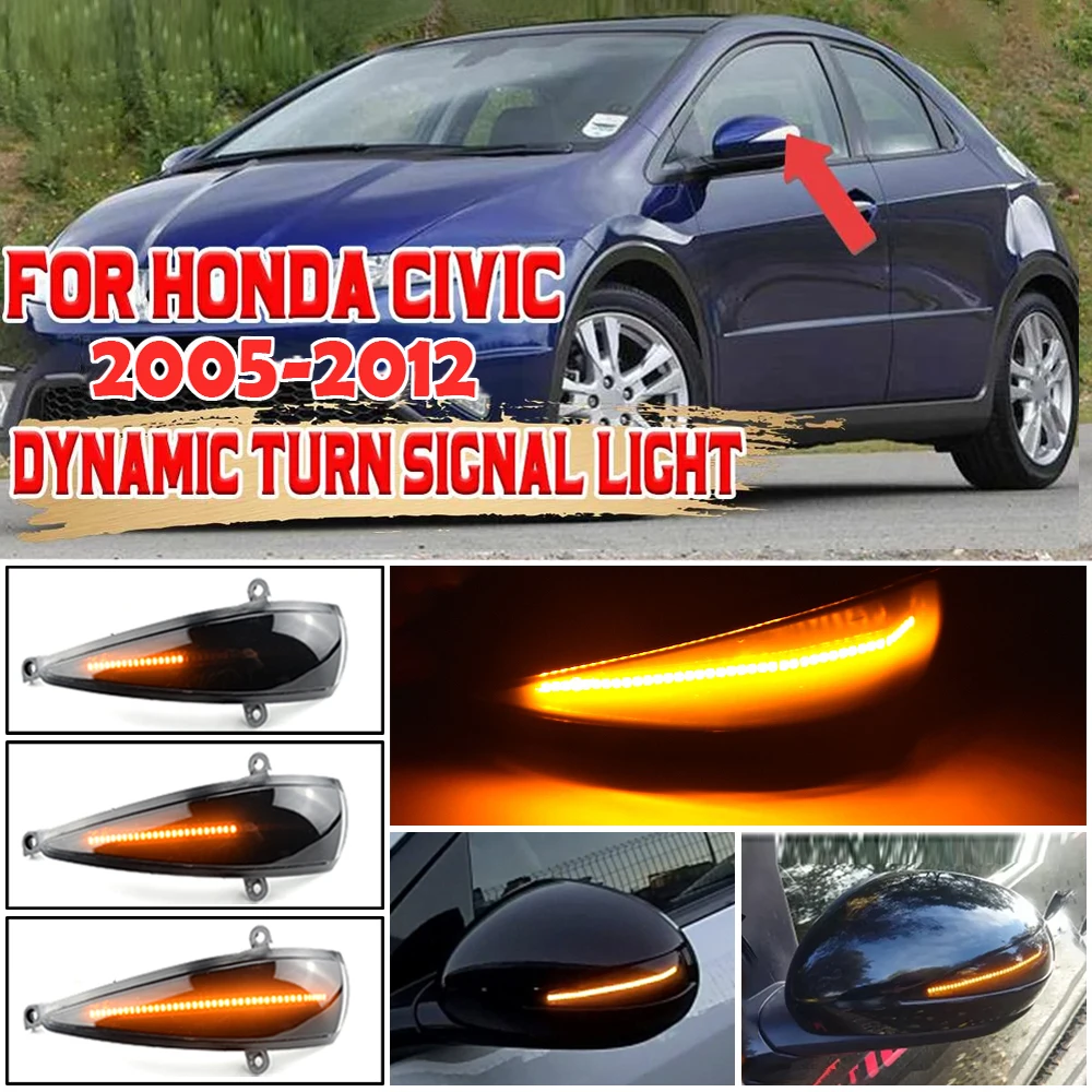 For Honda Civic 8th MK8 Type-S Type-R FN 1 2 3 LED Dynamic Blinker Turn Signal Light for Civic 2005-2012 Hatchback 3 door/5 door