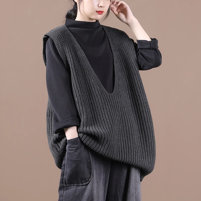 

Female new autumn and spring korean style plus size outerwear art knit V-neck all-match loose vest