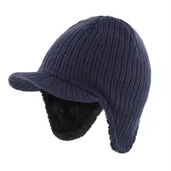 Connectyle Men's Winter Hat with Earflap Windproof  Visor Beanie Soft Warm Knit Hat with Lining