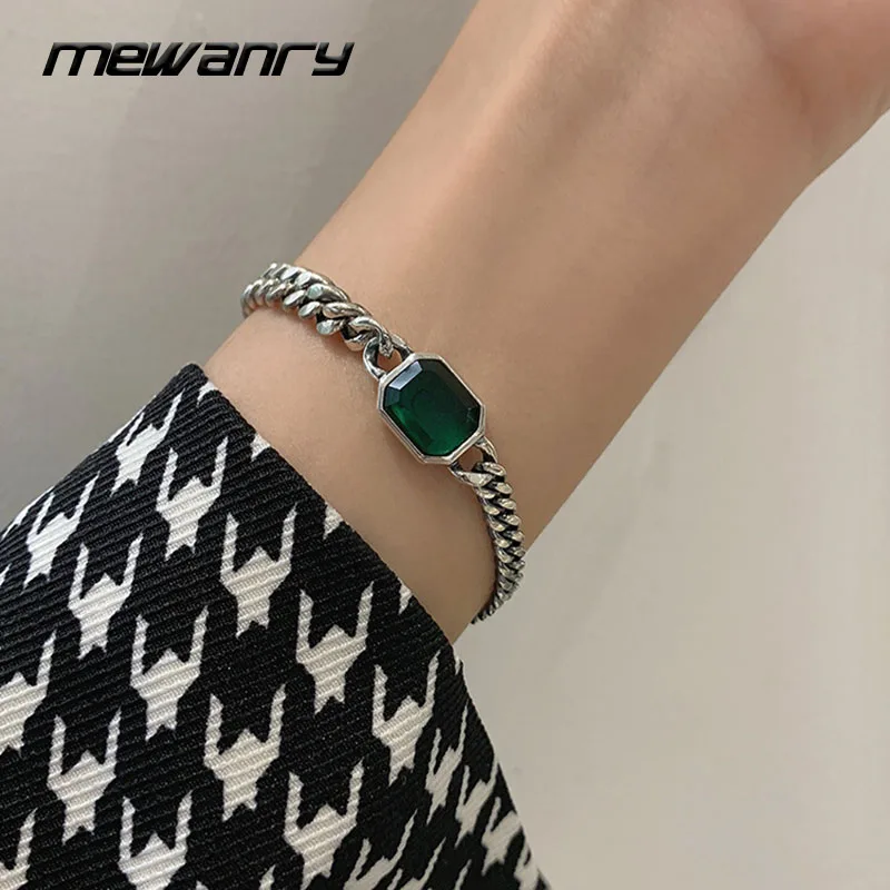 Mewanry Silver Color Bracelet for Women Trend Elegant Vintage Simple Emerald Zircon Party Jewelry Birthday Gift Wholesale