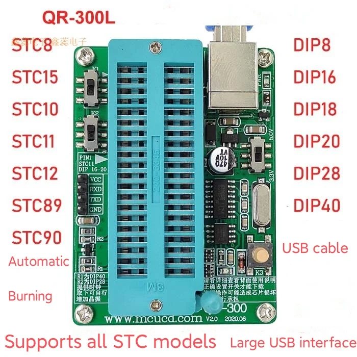 

STC Downloader 51 Single Chip Microcomputer AT89C52RCS Hands-free USB Line Automatic U8Wa&d Offline Programming Programmer