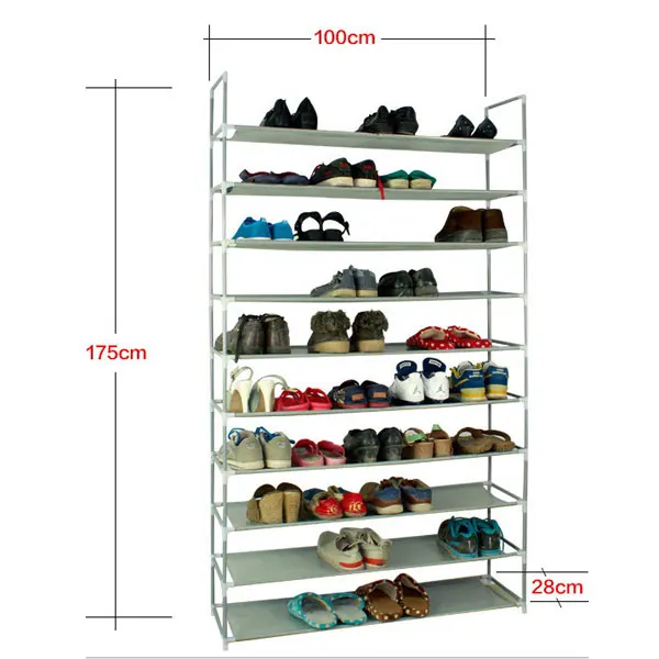 Shoe Rack Storage Shelf 100cm Ultra Large Capacity 10 Layers Non-woven Fabrics & Steel  Shoe Organizer