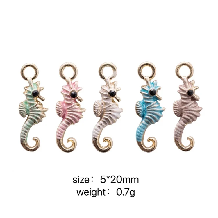 New Fashion 8Pcs Cute Sea Horse Enamel Charms Bracelet/Necklace/Earrings Pendant For Women DIY Jewelry Making Wholesale Gifts