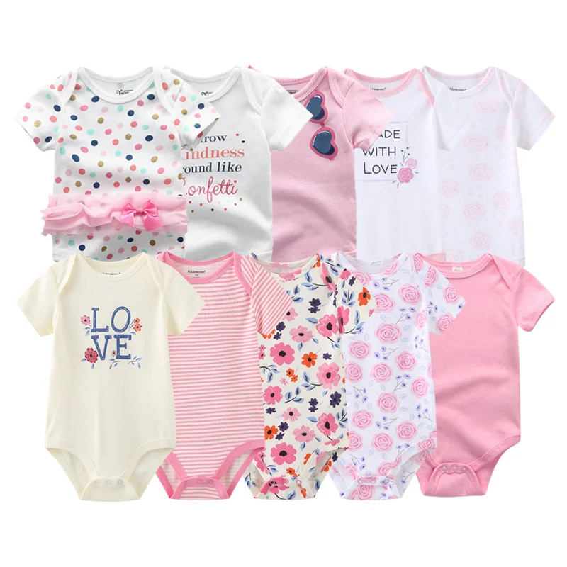 Unisex 10PCS Cotton Baby Girl Clothes Newborn Solid Baby Boy Clothes Sets Cartoon Bodysuits Pure Jumpsuit Short Sleeve Ropa Bebe