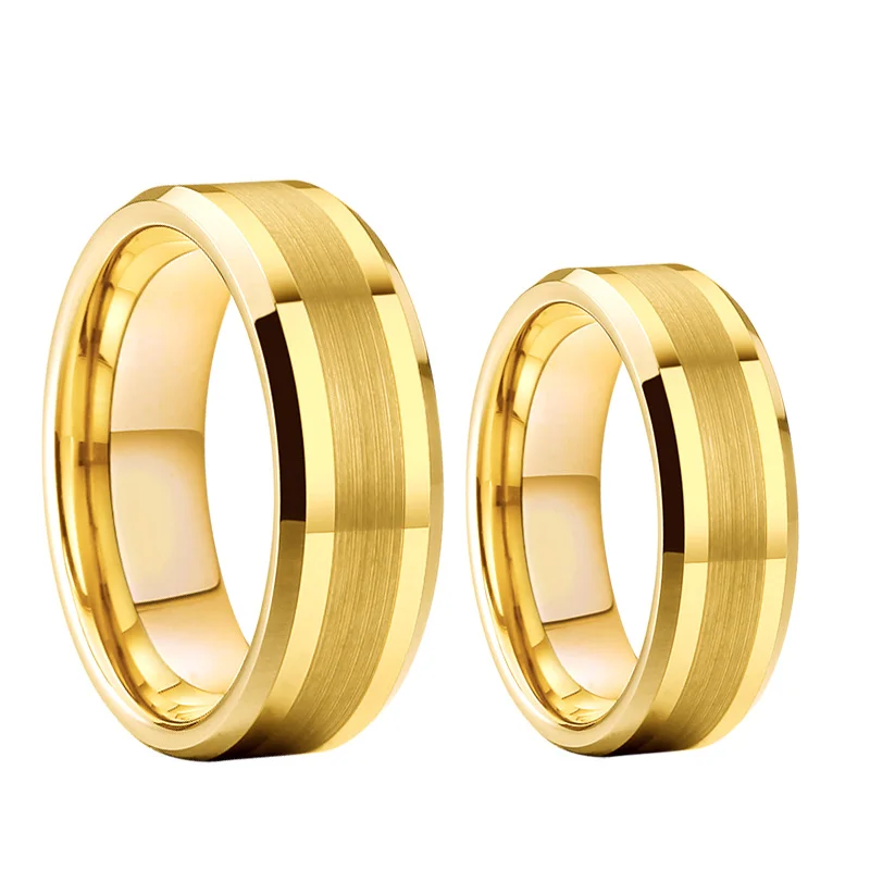 High Quality Fashion Jewelry Golden Marriage Anniversary Wedding Bands Real Tungsten Carbide Rings For Men and Women