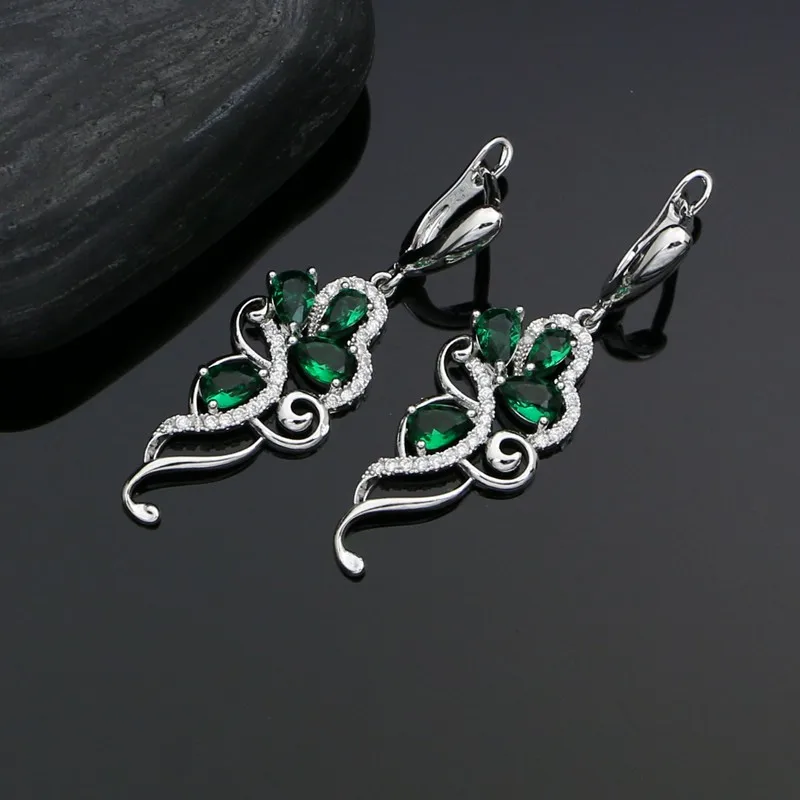 Verde Pietre In Argento Sterling 925 Set di Gioielli Da Sposa Per Le Donne Pendente Dell'anello Degli Orecchini Della Collana Del Braccialetto Kit